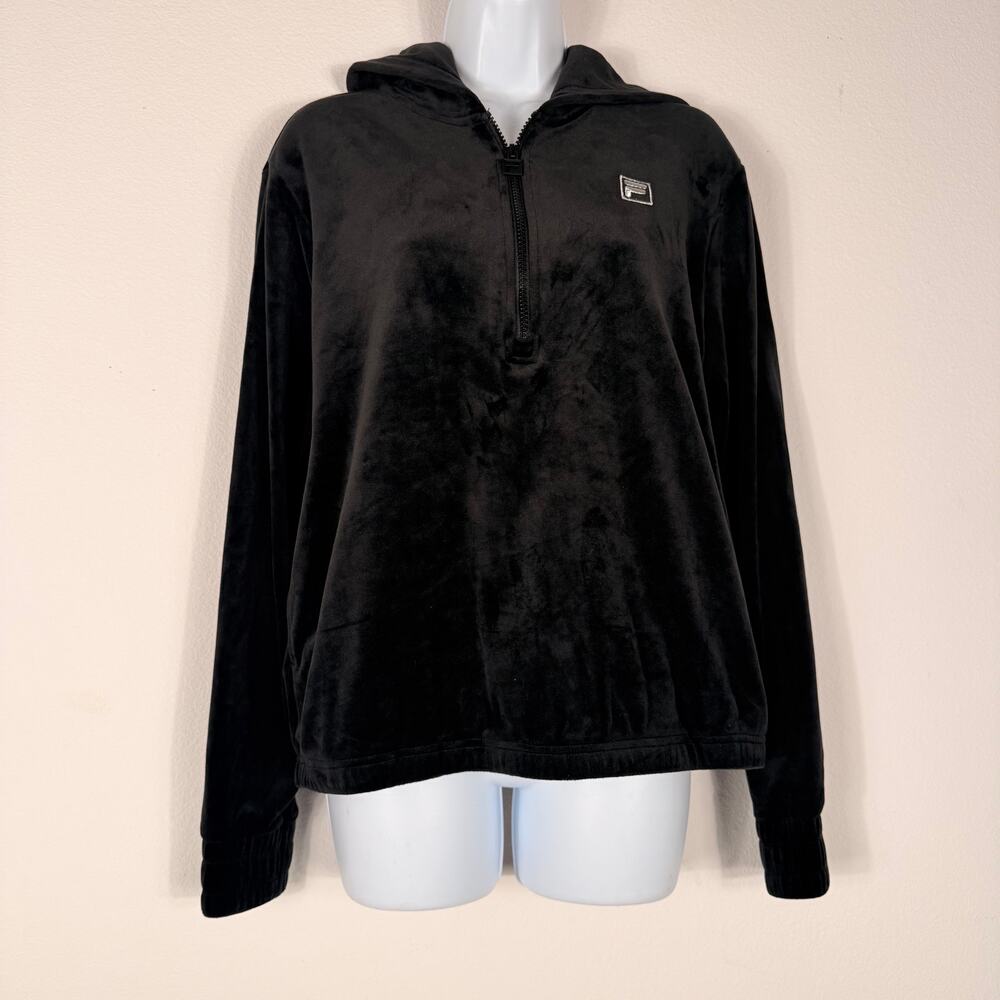 FILA Black Velour Full Zip Hoodie Size M